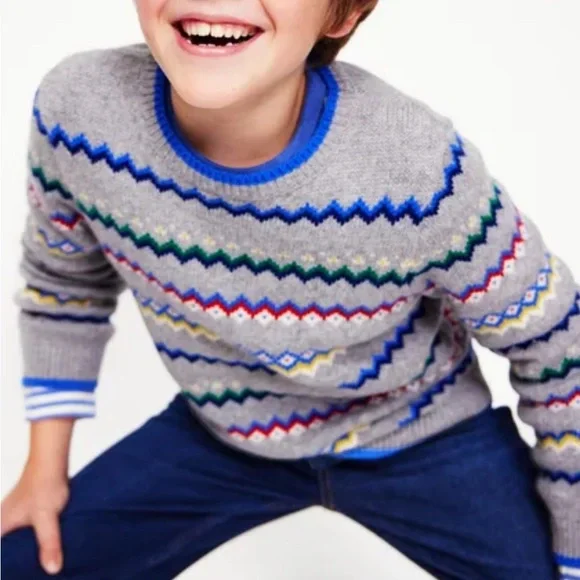 Boden Boys Fair Isle Sweater Grey Marl Size 7-8 yr New W Tags - Picture 2 of 6